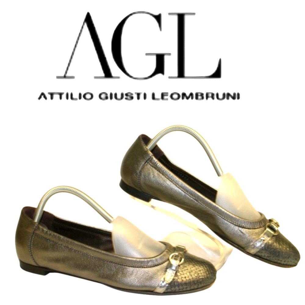 AGL Women's Silver Flats with Buckle Detail